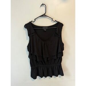 Focus 2000 Womens‎ Black Ruffle Tiered V-Neck Peplum Sleeveless Top Size M